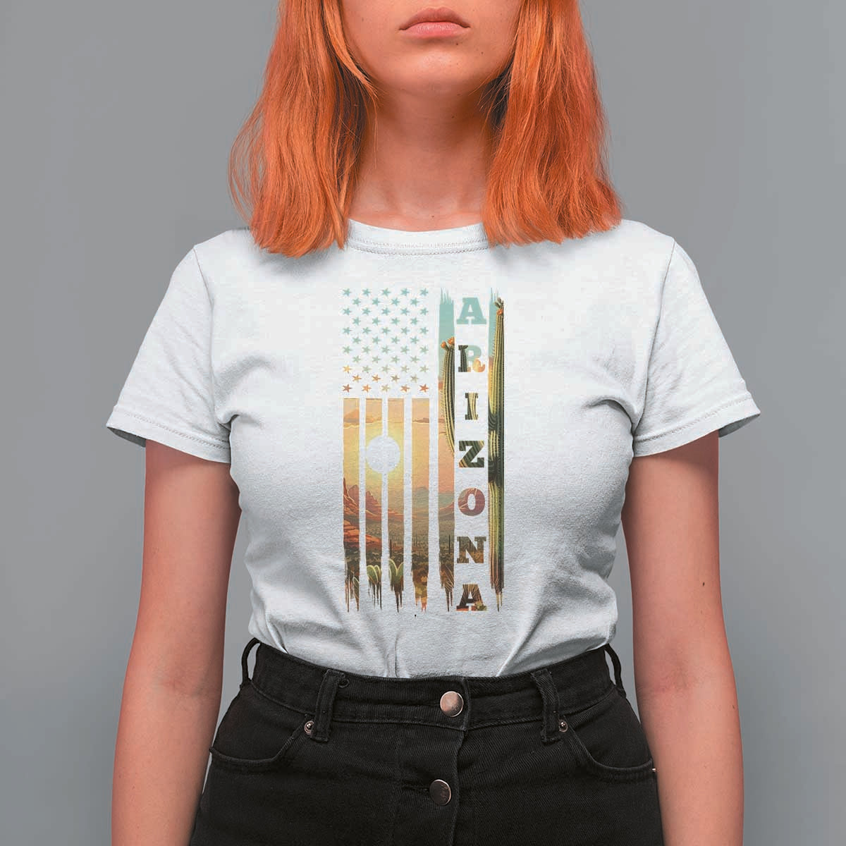 Patriotic Arizona State Flag T Shirt For Women Southwest Landscape Gift