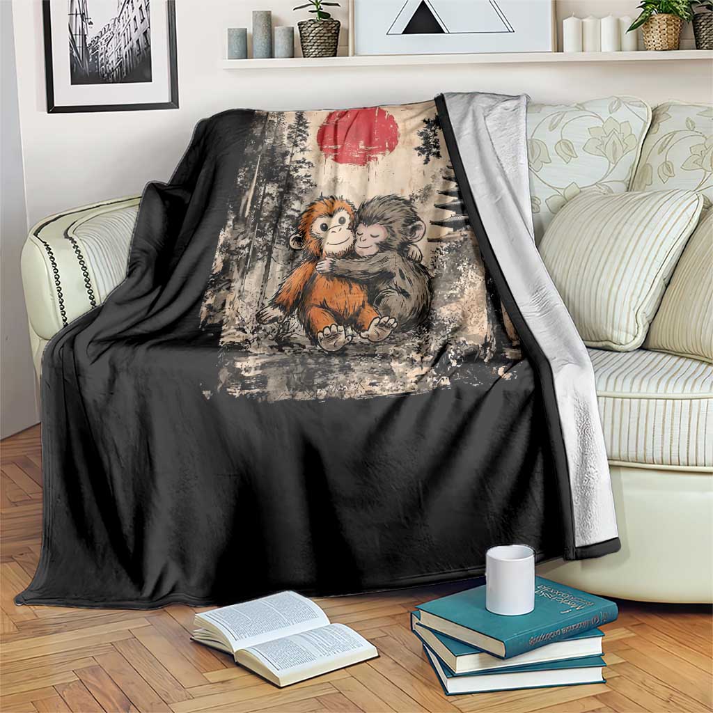 Vintage Japanese Ukiyoe Punch Baby Monkey Throw Blanket Kawaii Animal Gift