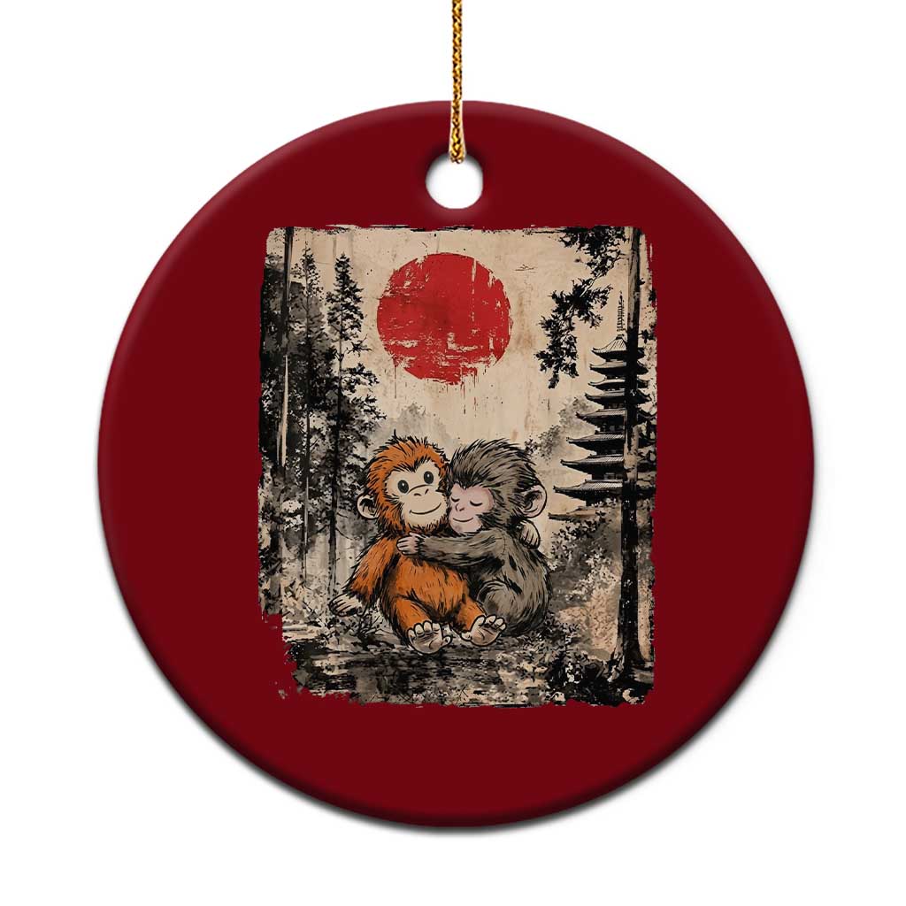 Vintage Japanese Ukiyoe Punch Baby Monkey Ceramic Ornament Kawaii Animal Gift