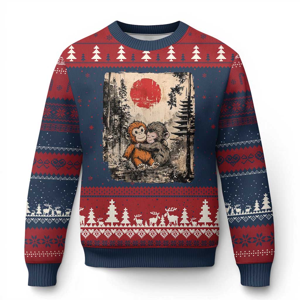 Vintage Japanese Ukiyoe Punch Baby Monkey Ugly Christmas Sweater Kawaii Animal Gift