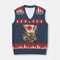 Vintage Japanese Ukiyoe Punch Baby Monkey V-Neck Knit Sweater Vest Kawaii Animal Gift