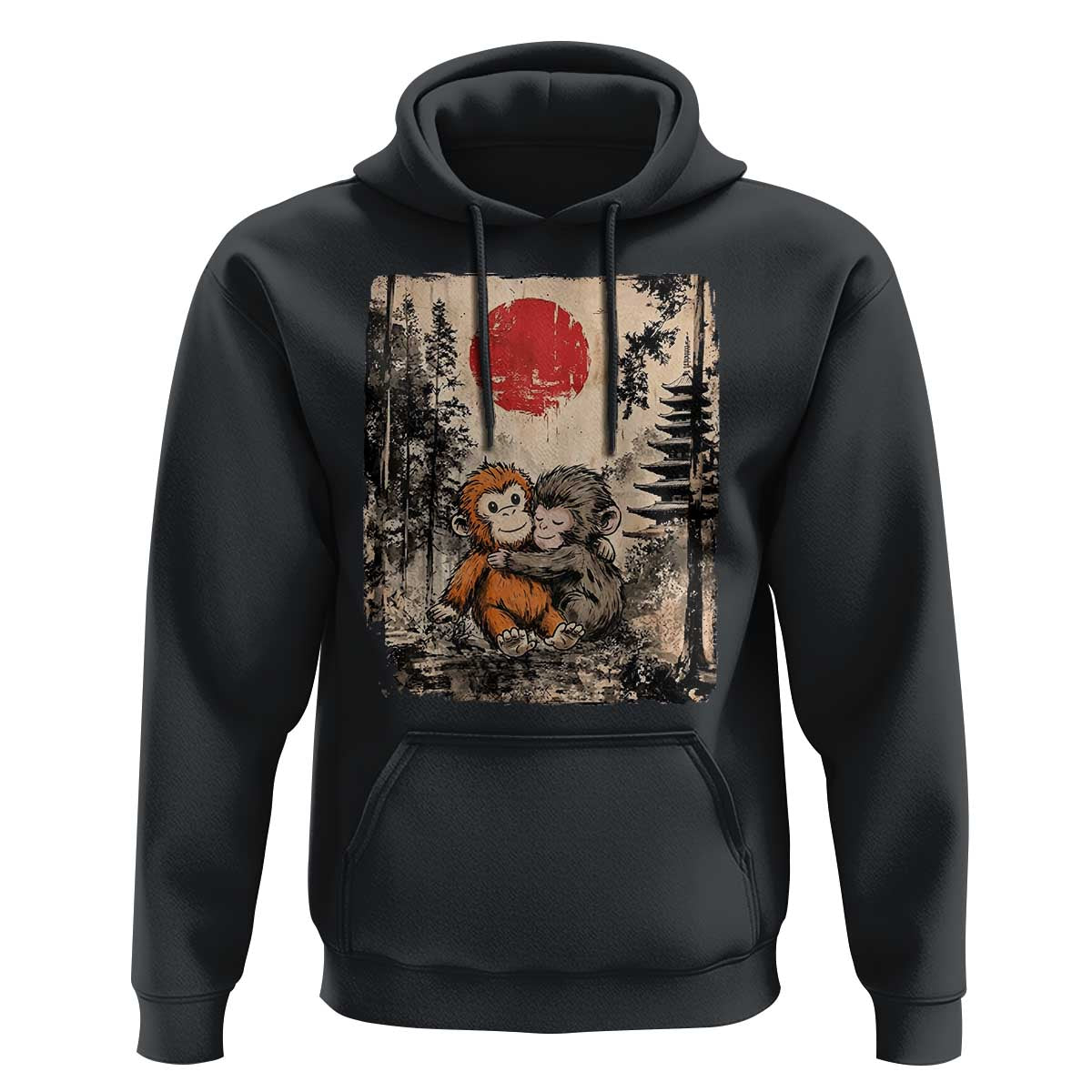 Vintage Japanese Ukiyoe Punch Baby Monkey Hoodie Kawaii Animal Gift