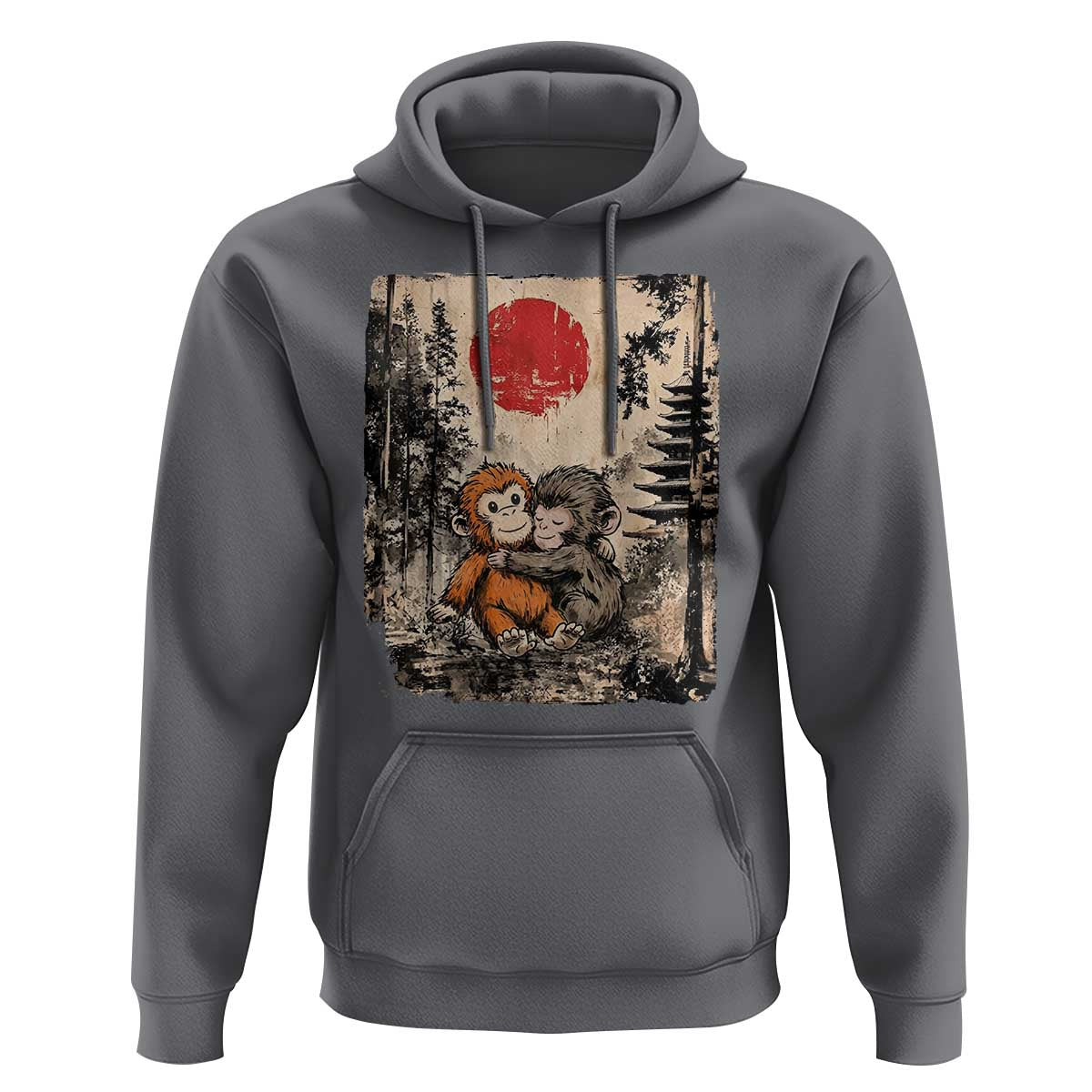 Vintage Japanese Ukiyoe Punch Baby Monkey Hoodie Kawaii Animal Gift
