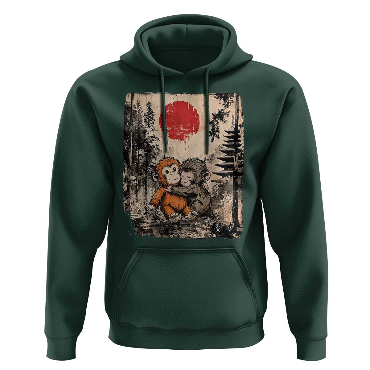 Vintage Japanese Ukiyoe Punch Baby Monkey Hoodie Kawaii Animal Gift