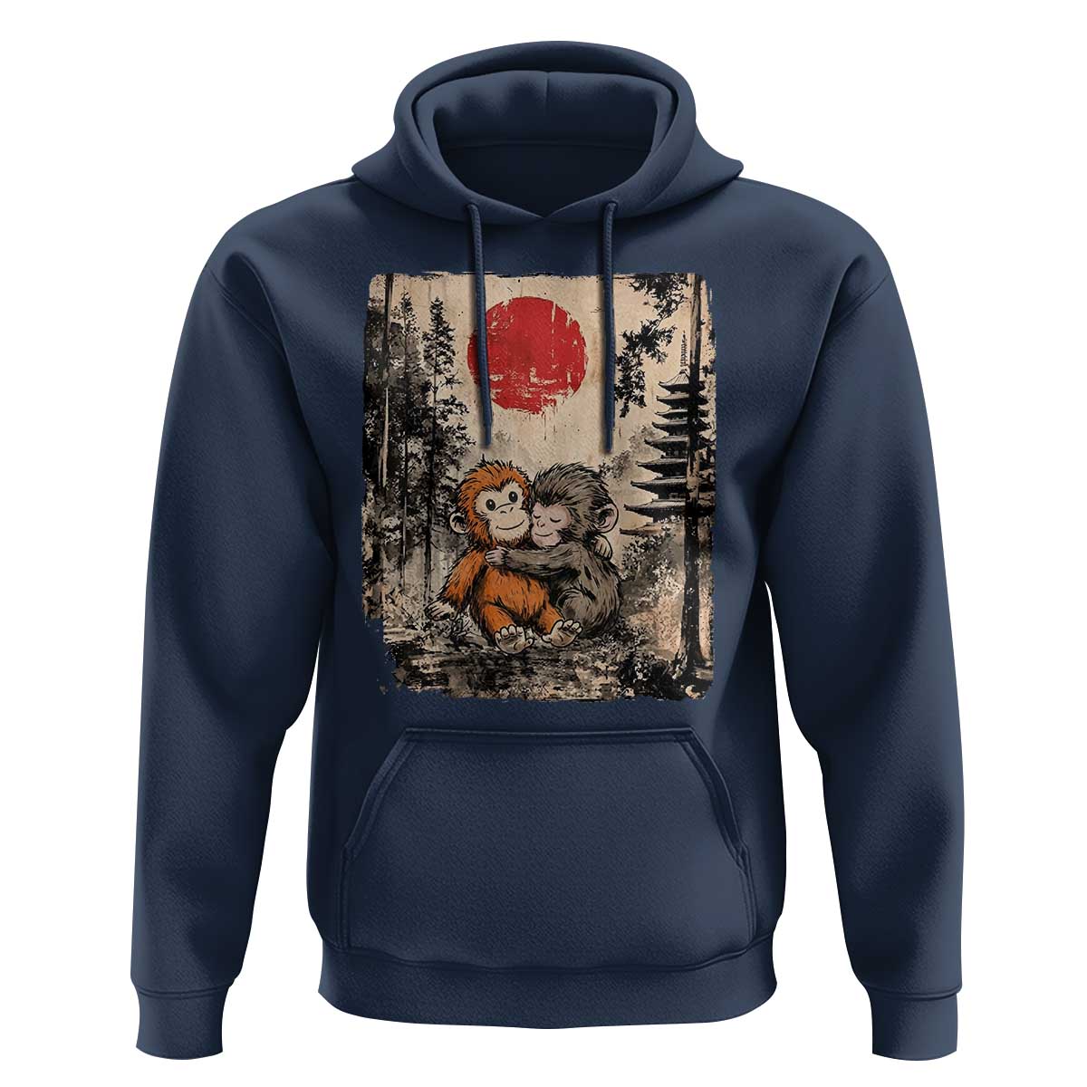 Vintage Japanese Ukiyoe Punch Baby Monkey Hoodie Kawaii Animal Gift