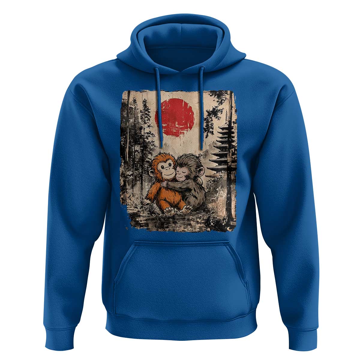 Vintage Japanese Ukiyoe Punch Baby Monkey Hoodie Kawaii Animal Gift