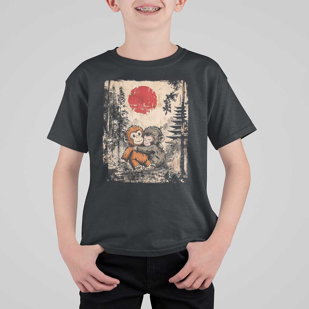 Vintage Japanese Ukiyoe Punch Baby Monkey T Shirt For Kid Kawaii Animal Gift