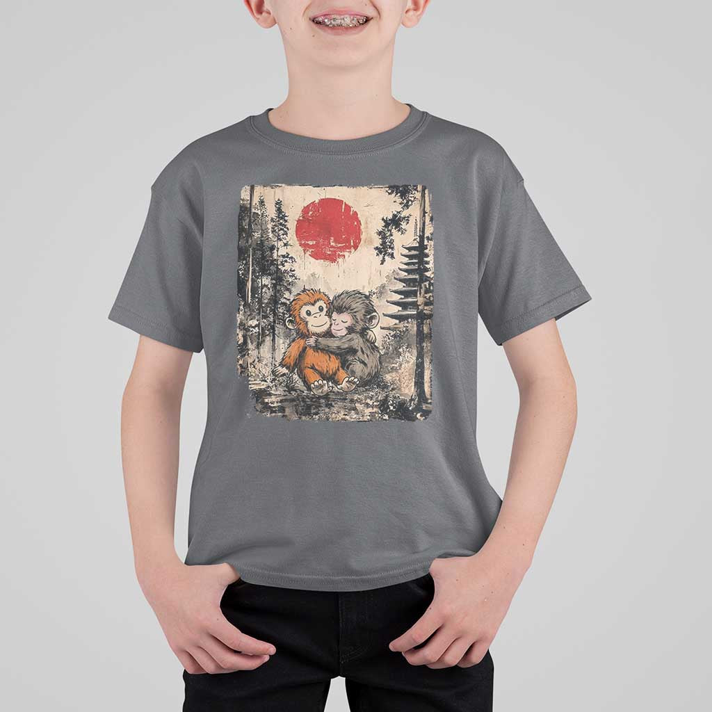 Vintage Japanese Ukiyoe Punch Baby Monkey T Shirt For Kid Kawaii Animal Gift