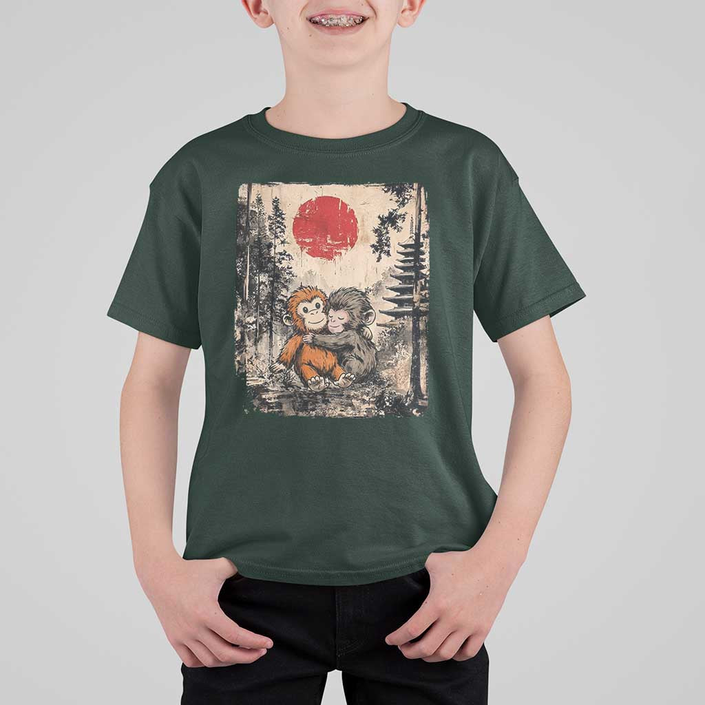 Vintage Japanese Ukiyoe Punch Baby Monkey T Shirt For Kid Kawaii Animal Gift