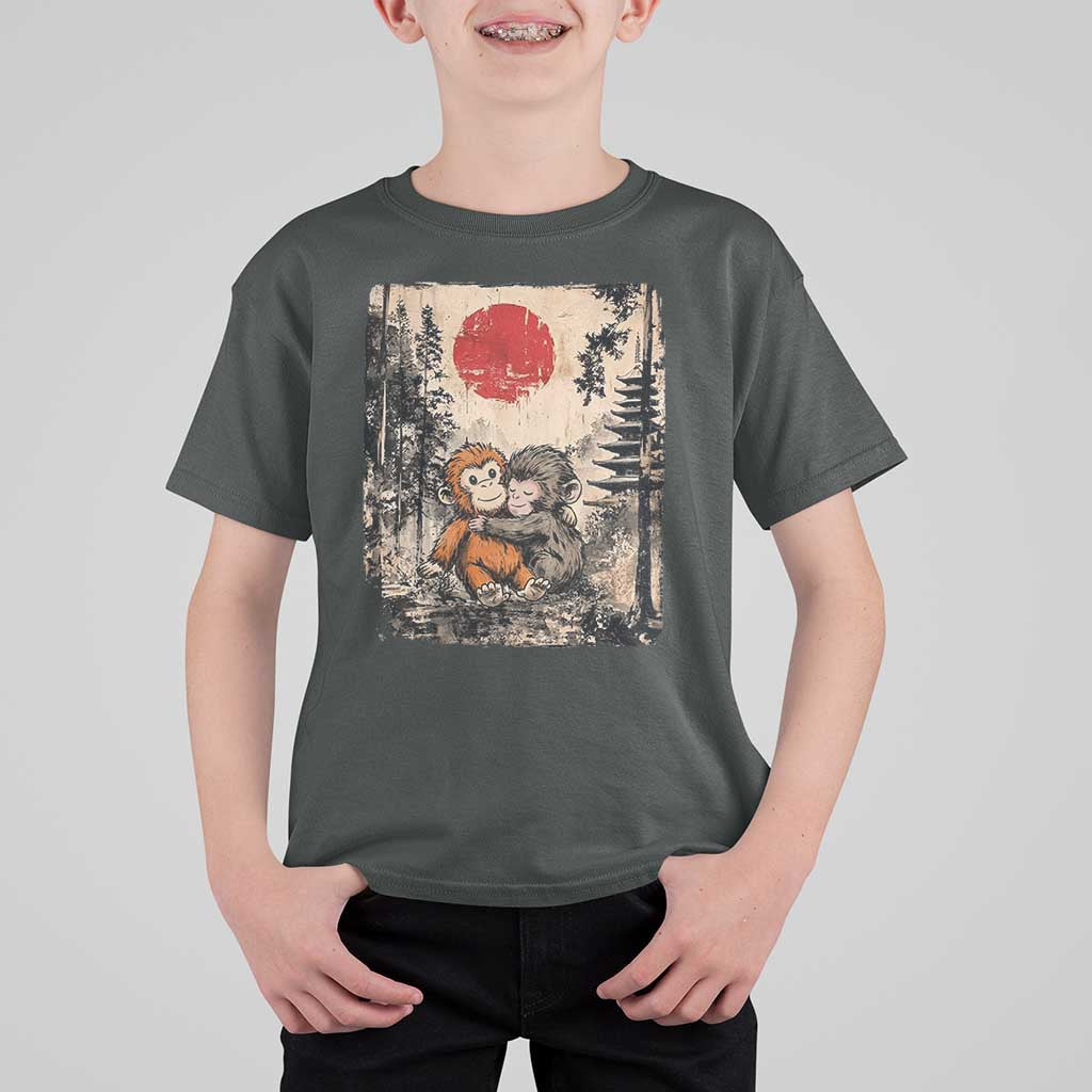 Vintage Japanese Ukiyoe Punch Baby Monkey T Shirt For Kid Kawaii Animal Gift