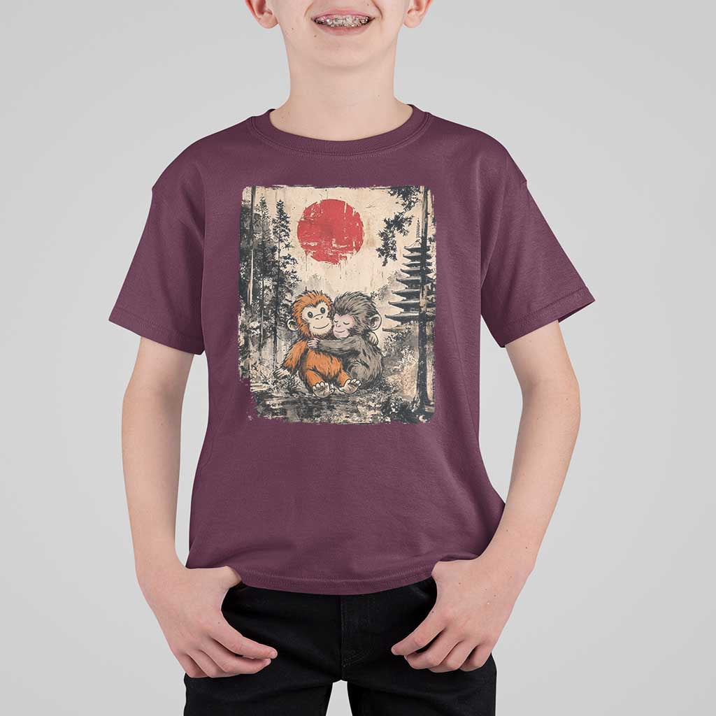 Vintage Japanese Ukiyoe Punch Baby Monkey T Shirt For Kid Kawaii Animal Gift