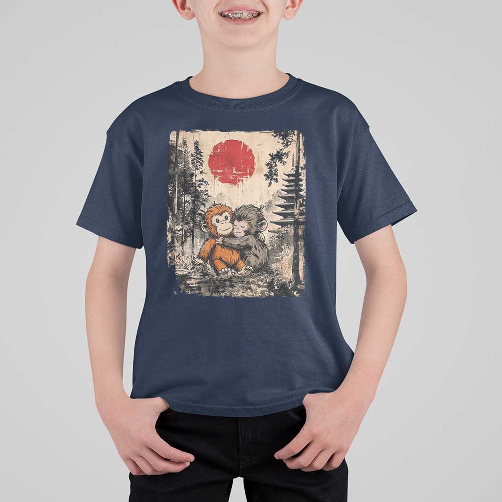Vintage Japanese Ukiyoe Punch Baby Monkey T Shirt For Kid Kawaii Animal Gift