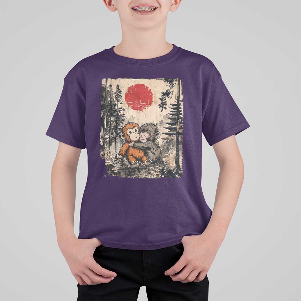 Vintage Japanese Ukiyoe Punch Baby Monkey T Shirt For Kid Kawaii Animal Gift