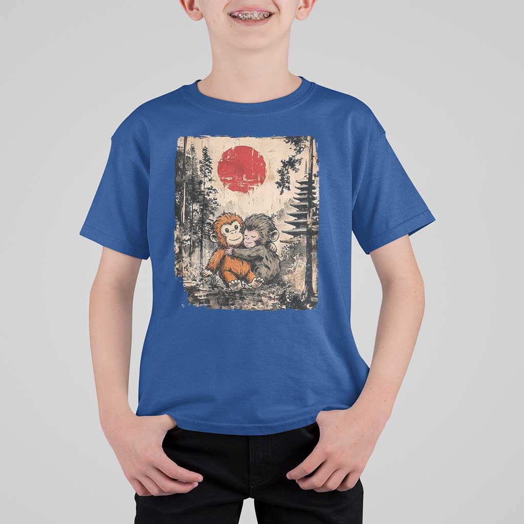 Vintage Japanese Ukiyoe Punch Baby Monkey T Shirt For Kid Kawaii Animal Gift