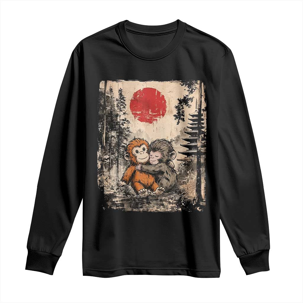 Vintage Japanese Ukiyoe Punch Baby Monkey Long Sleeve Shirt Kawaii Animal Gift