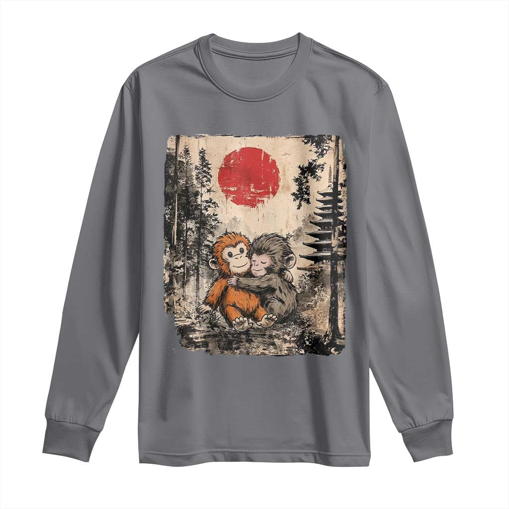 Vintage Japanese Ukiyoe Punch Baby Monkey Long Sleeve Shirt Kawaii Animal Gift