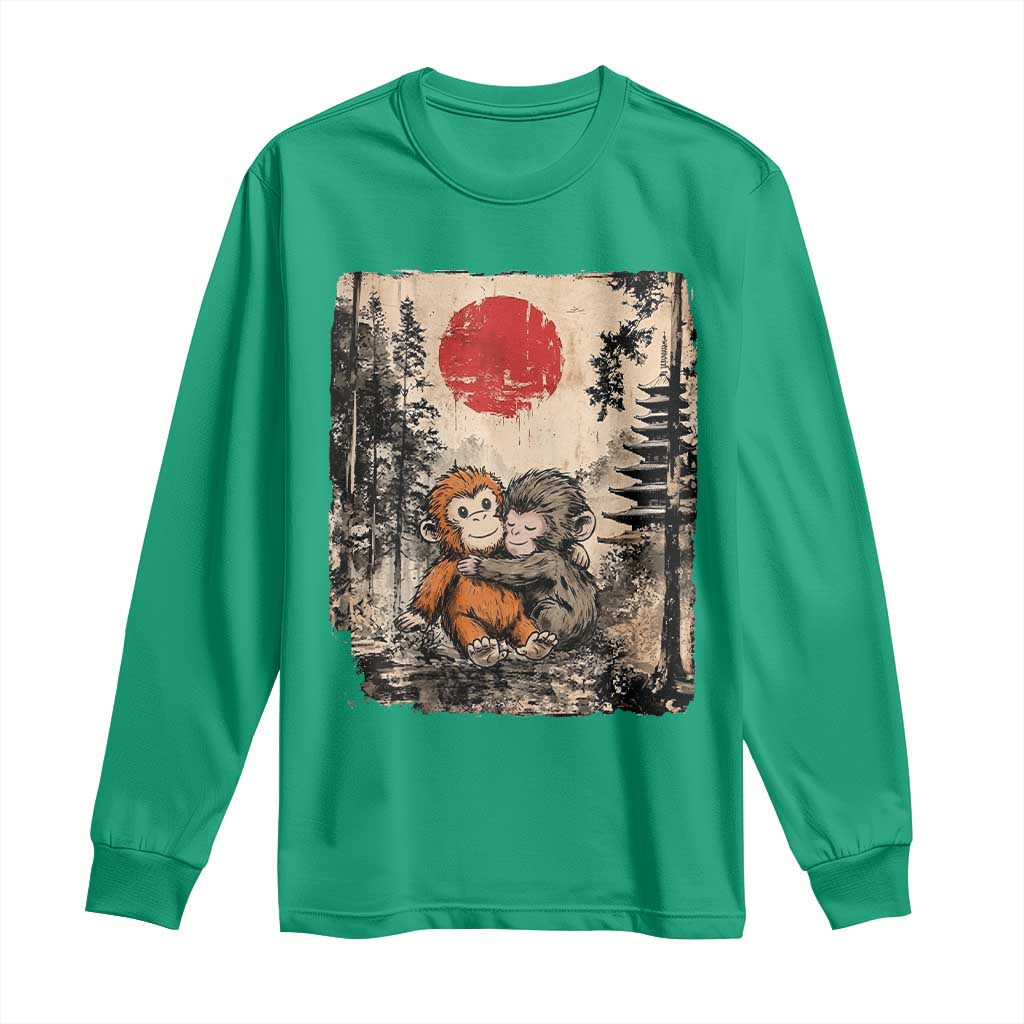Vintage Japanese Ukiyoe Punch Baby Monkey Long Sleeve Shirt Kawaii Animal Gift