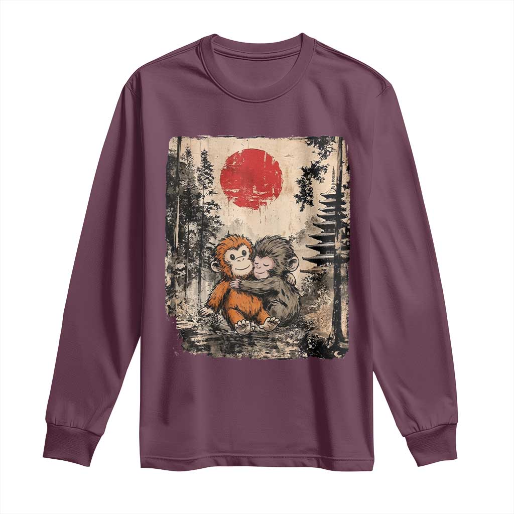 Vintage Japanese Ukiyoe Punch Baby Monkey Long Sleeve Shirt Kawaii Animal Gift