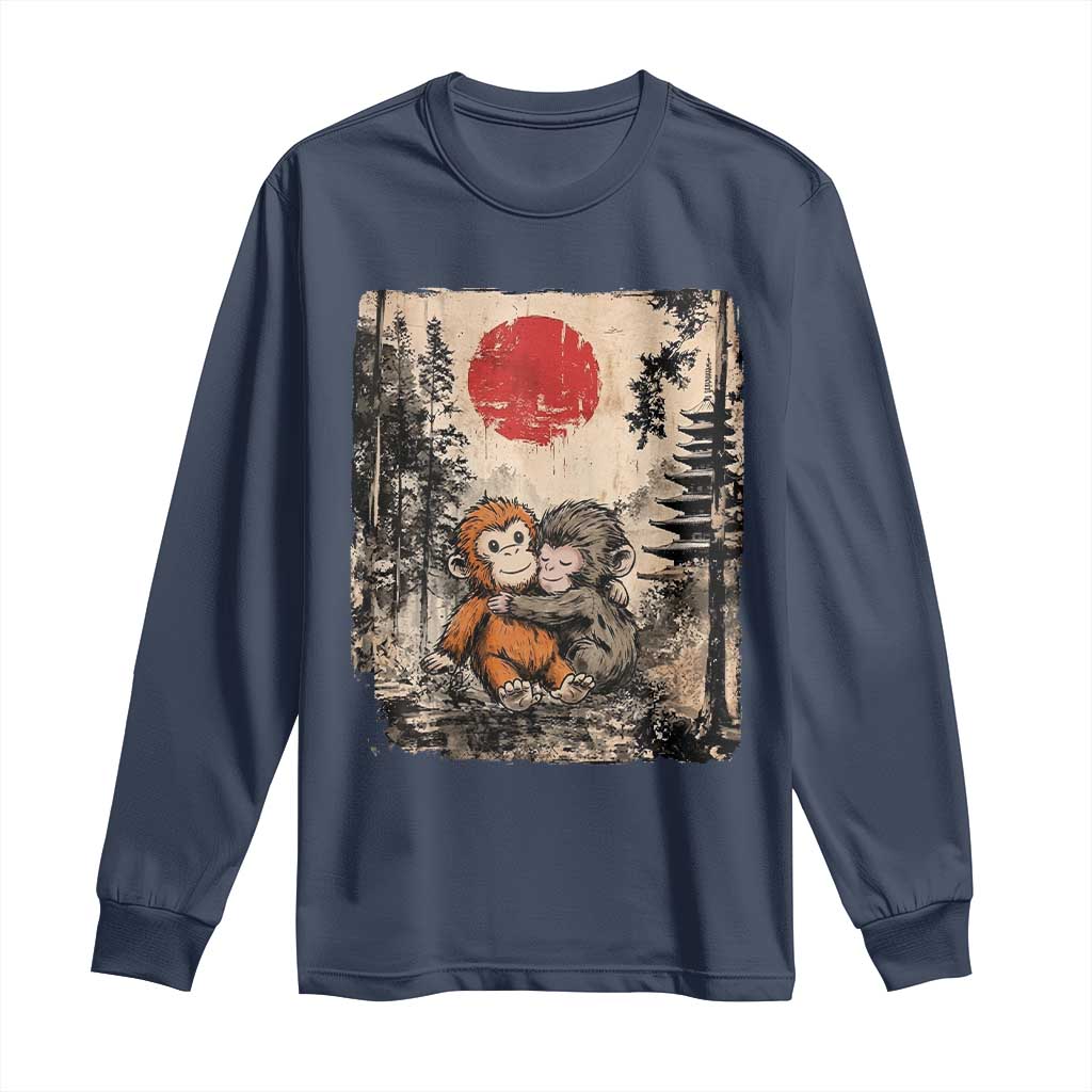 Vintage Japanese Ukiyoe Punch Baby Monkey Long Sleeve Shirt Kawaii Animal Gift