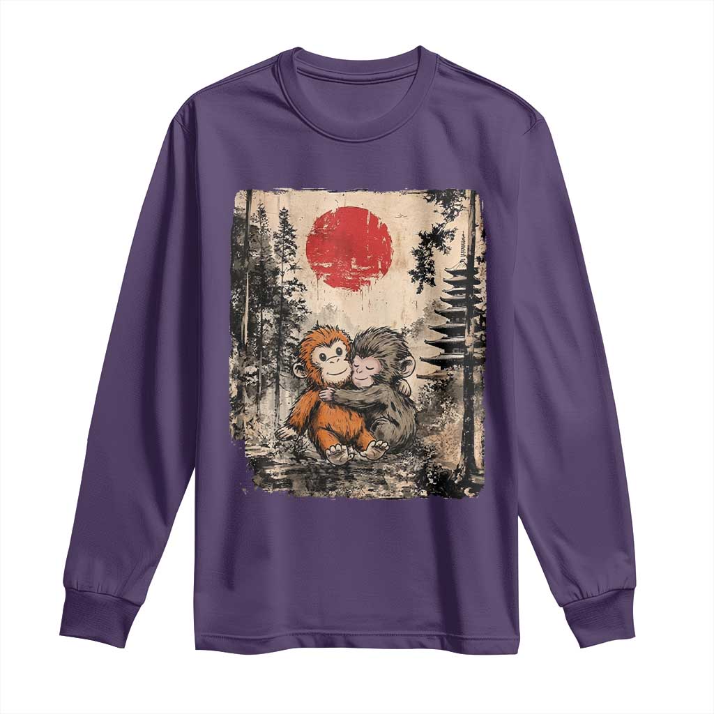 Vintage Japanese Ukiyoe Punch Baby Monkey Long Sleeve Shirt Kawaii Animal Gift