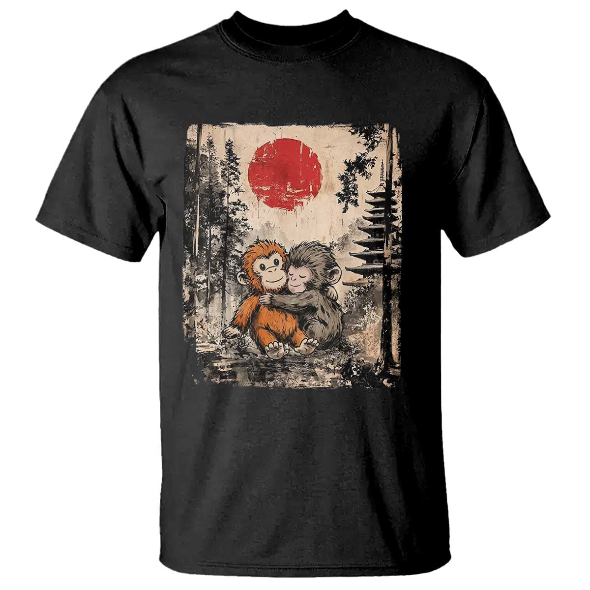 Vintage Japanese Ukiyoe Punch Baby Monkey T Shirt Kawaii Animal Gift