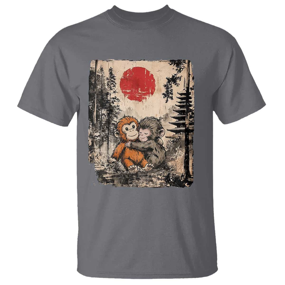 Vintage Japanese Ukiyoe Punch Baby Monkey T Shirt Kawaii Animal Gift