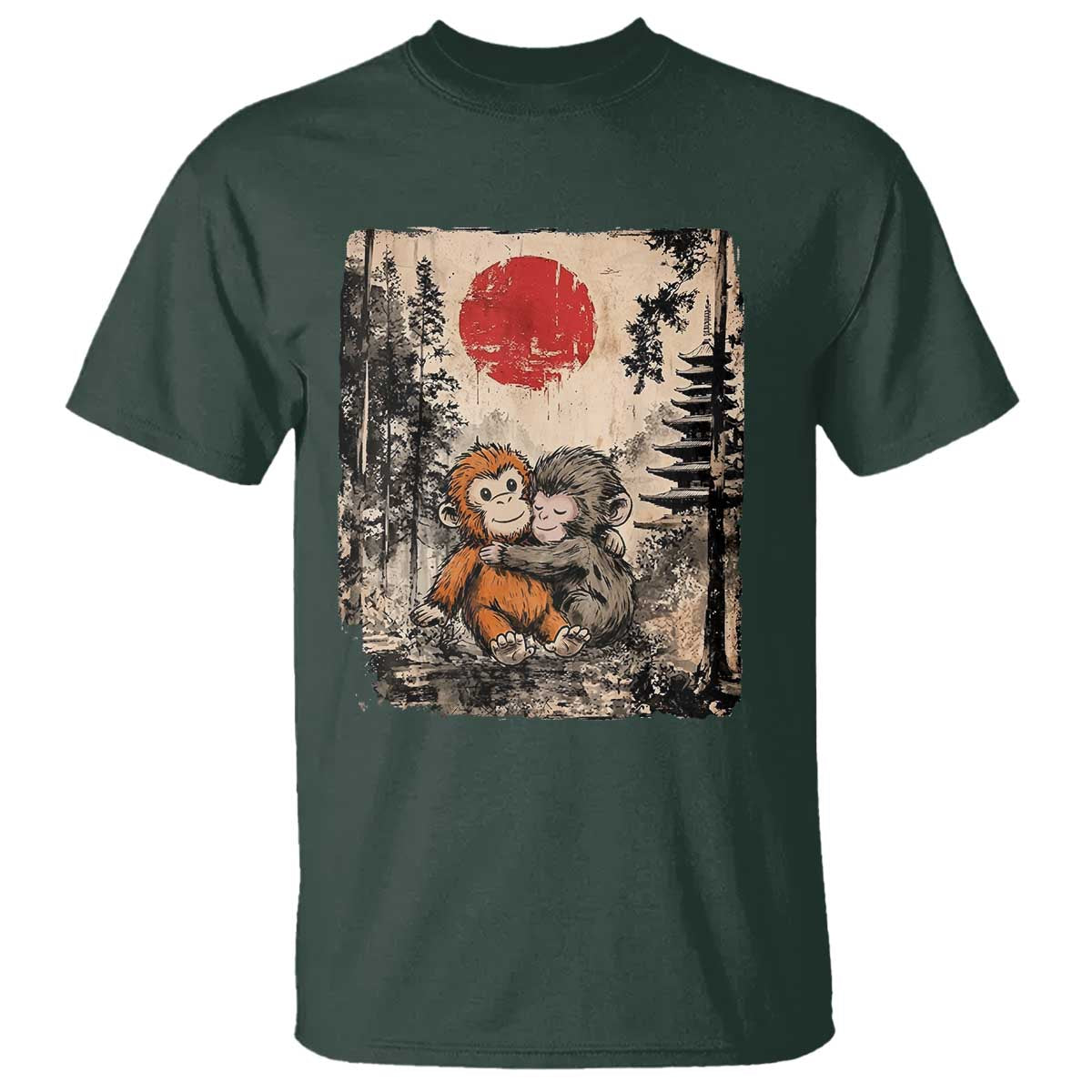 Vintage Japanese Ukiyoe Punch Baby Monkey T Shirt Kawaii Animal Gift