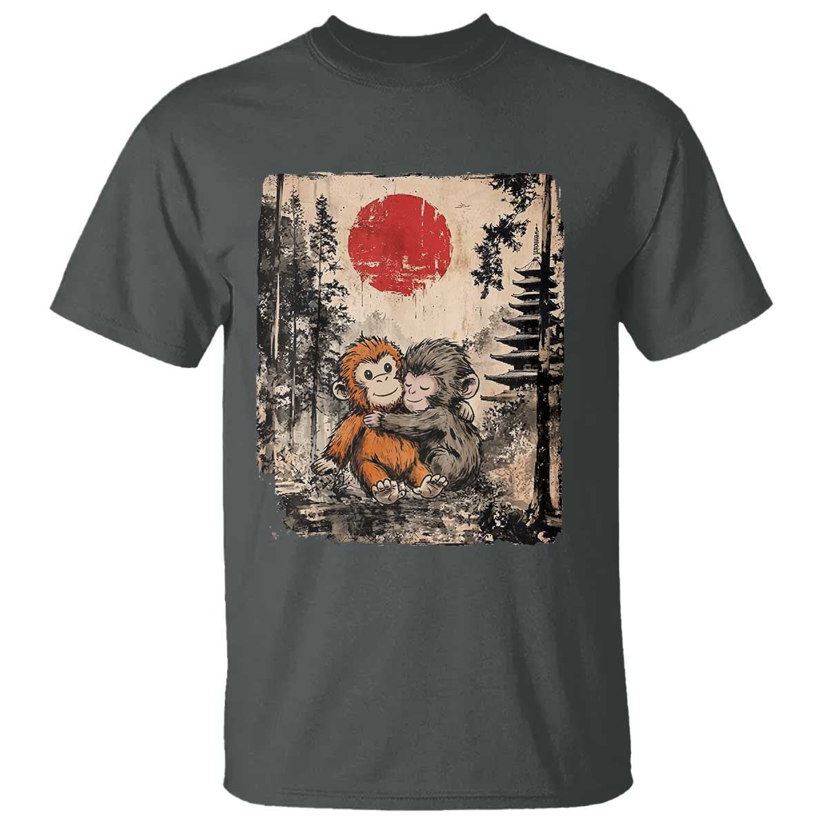 Vintage Japanese Ukiyoe Punch Baby Monkey T Shirt Kawaii Animal Gift