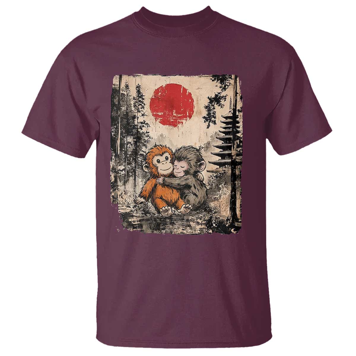 Vintage Japanese Ukiyoe Punch Baby Monkey T Shirt Kawaii Animal Gift