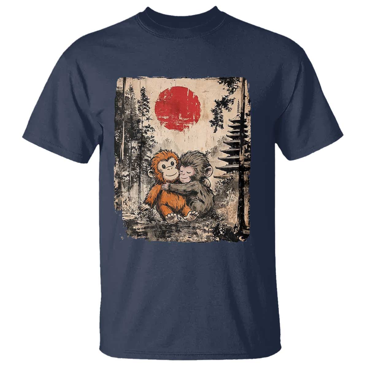 Vintage Japanese Ukiyoe Punch Baby Monkey T Shirt Kawaii Animal Gift