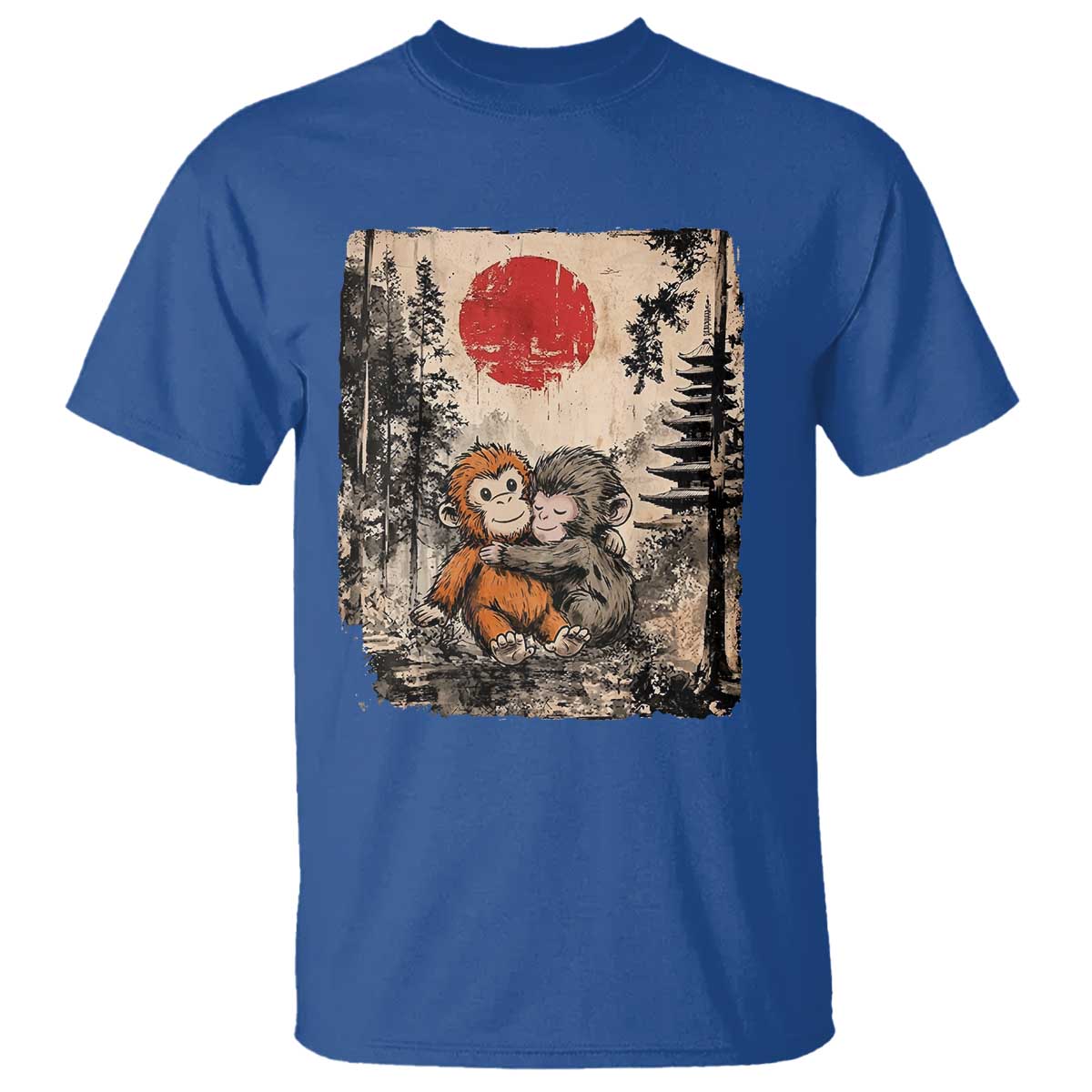 Vintage Japanese Ukiyoe Punch Baby Monkey T Shirt Kawaii Animal Gift