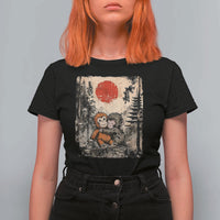 Vintage Japanese Ukiyoe Punch Baby Monkey T Shirt For Women Kawaii Animal Gift