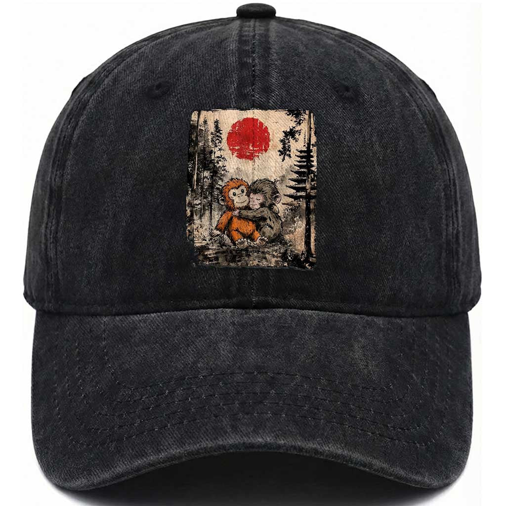 Vintage Japanese Ukiyoe Punch Baby Monkey Washed Cotton Baseball Cap Kawaii Animal Gift