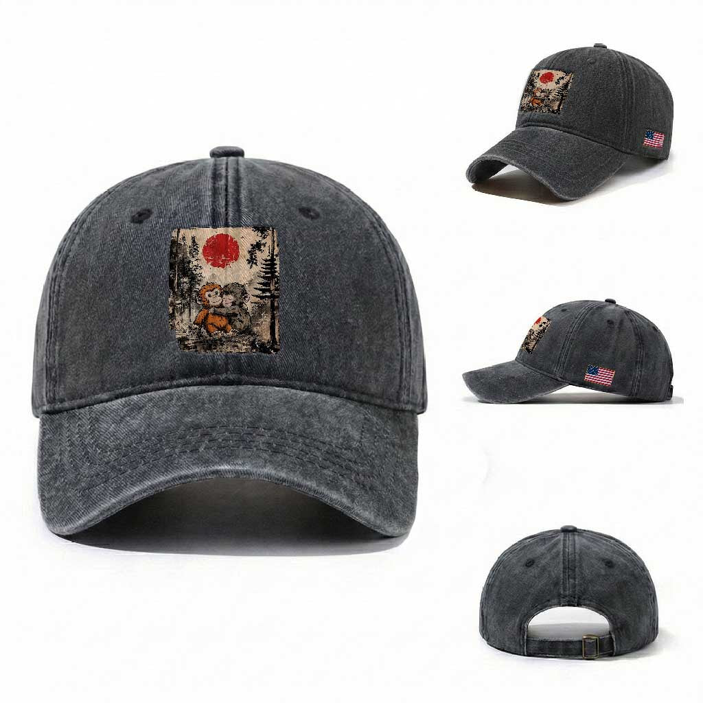 Vintage Japanese Ukiyoe Punch Baby Monkey Washed Cotton Baseball Cap Kawaii Animal Gift