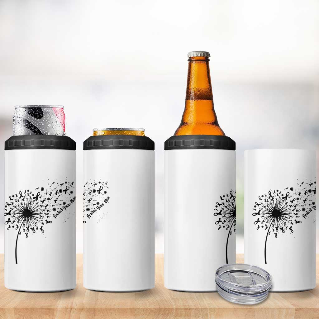 Protect Your Skin 4 in 1 Can Cooler Tumbler Melanoma Awareness Dandelion Gift