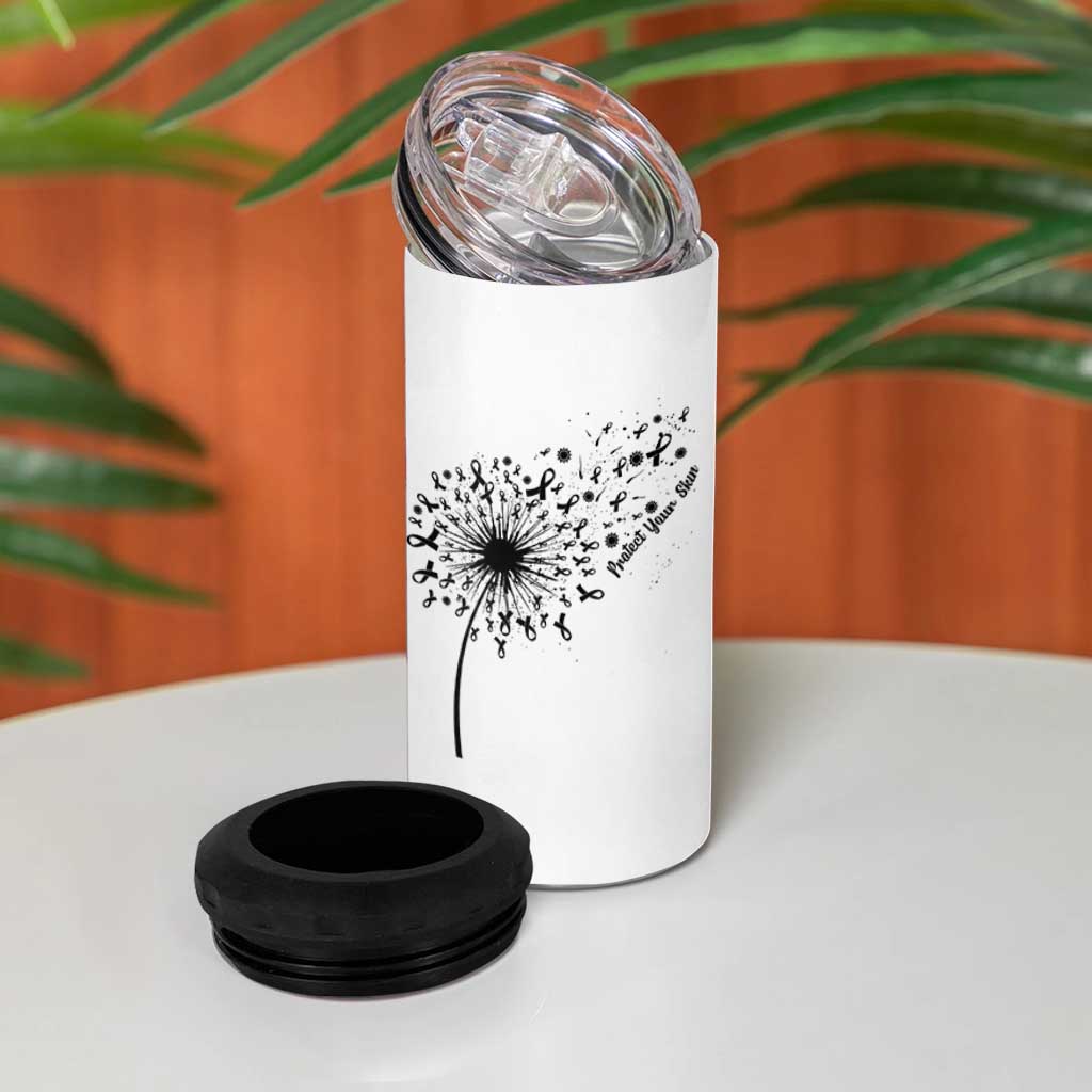 Protect Your Skin 4 in 1 Can Cooler Tumbler Melanoma Awareness Dandelion Gift