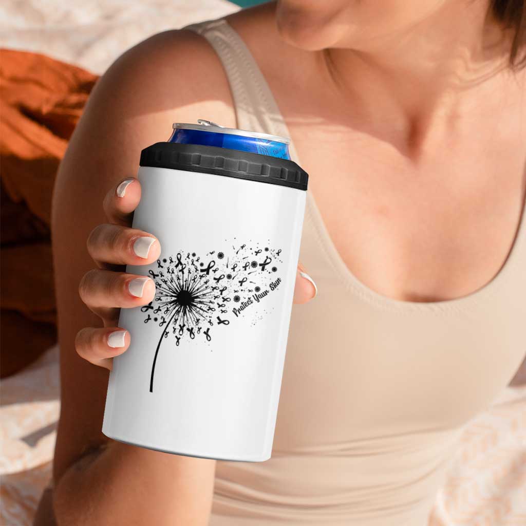 Protect Your Skin 4 in 1 Can Cooler Tumbler Melanoma Awareness Dandelion Gift