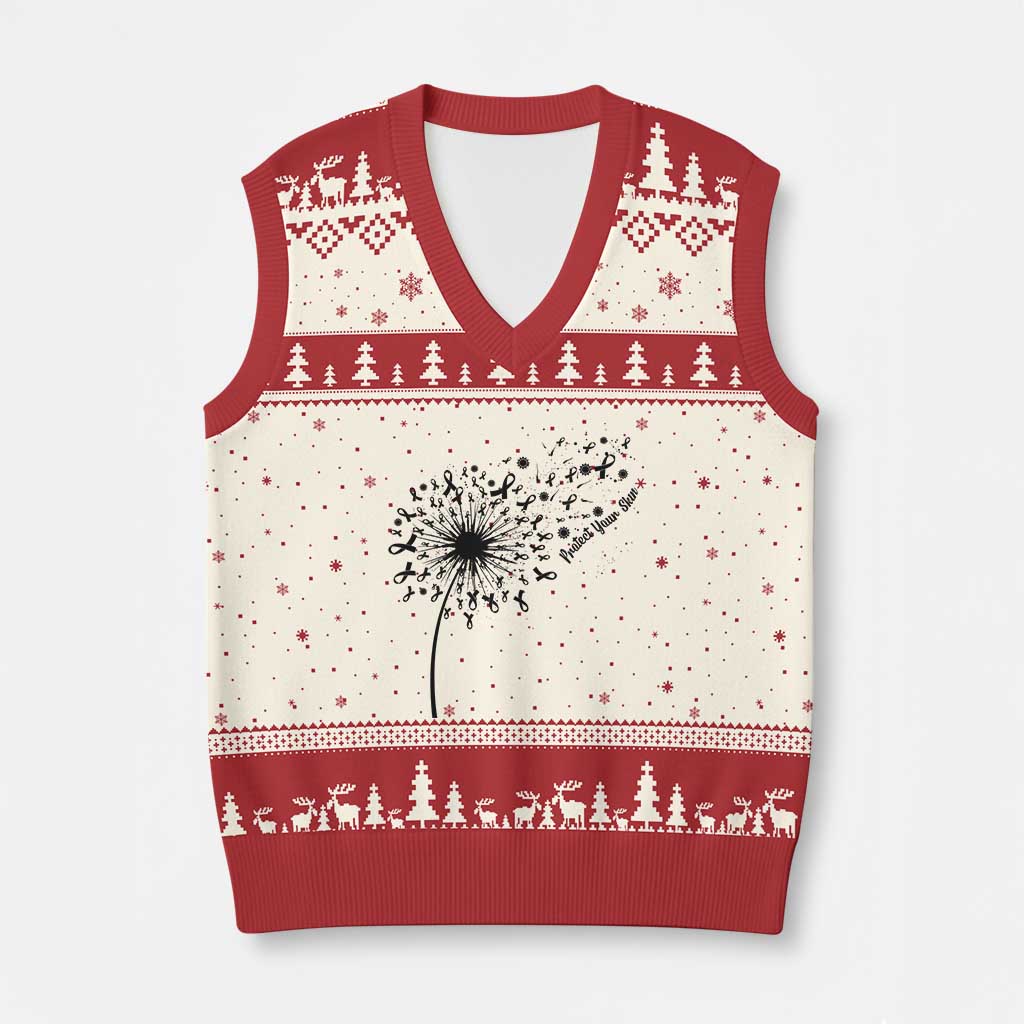 Protect Your Skin V-Neck Knit Sweater Vest Melanoma Awareness Dandelion Gift