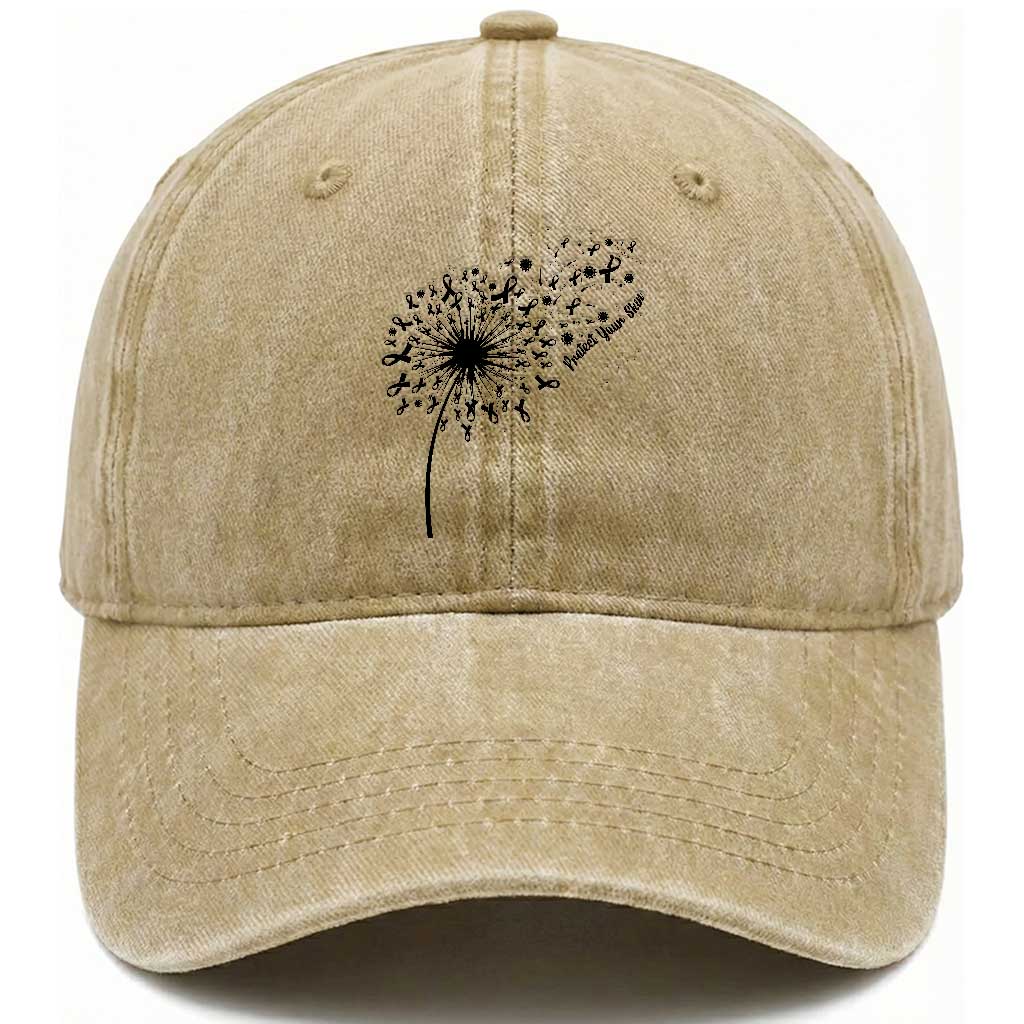 Protect Your Skin Washed Cotton Baseball Cap Melanoma Awareness Dandelion Gift