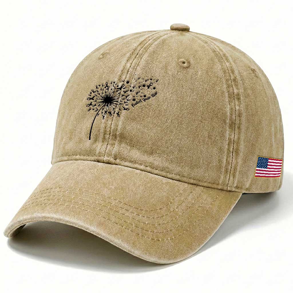 Protect Your Skin Washed Cotton Baseball Cap Melanoma Awareness Dandelion Gift