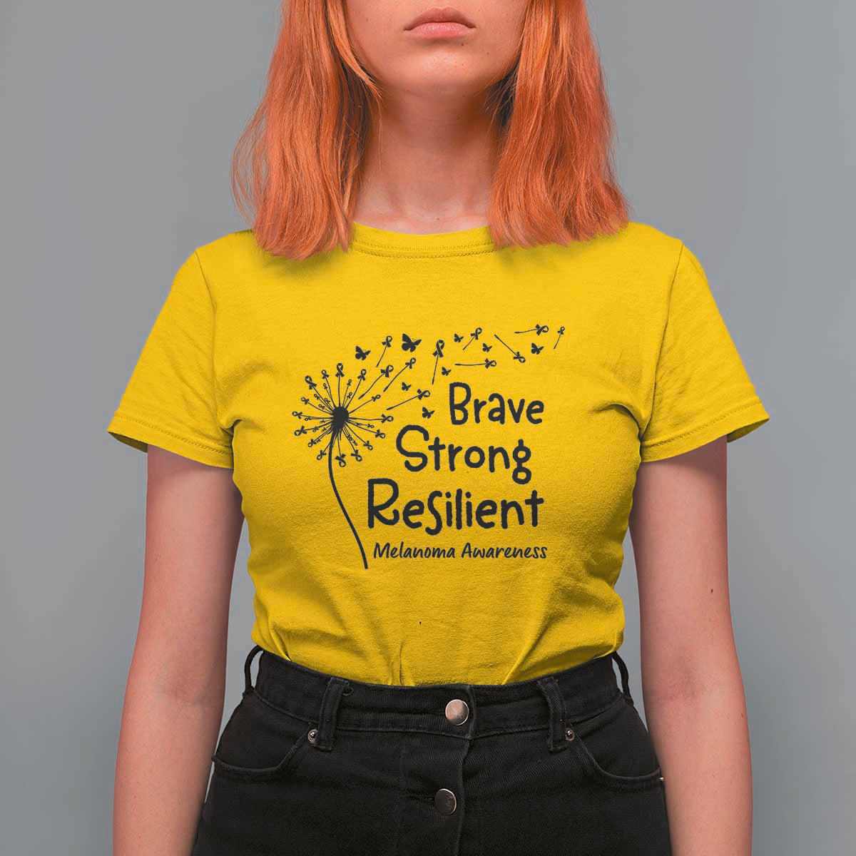 Brave Strong Resilient T Shirt For Women Melanoma Warrior Dandelion Gift