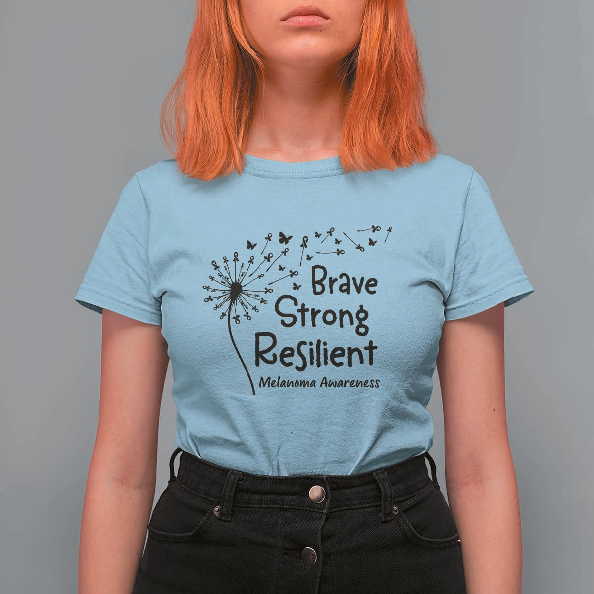Brave Strong Resilient T Shirt For Women Melanoma Warrior Dandelion Gift