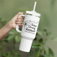 Brave Strong Resilient Tumbler With Handle Melanoma Warrior Dandelion Gift