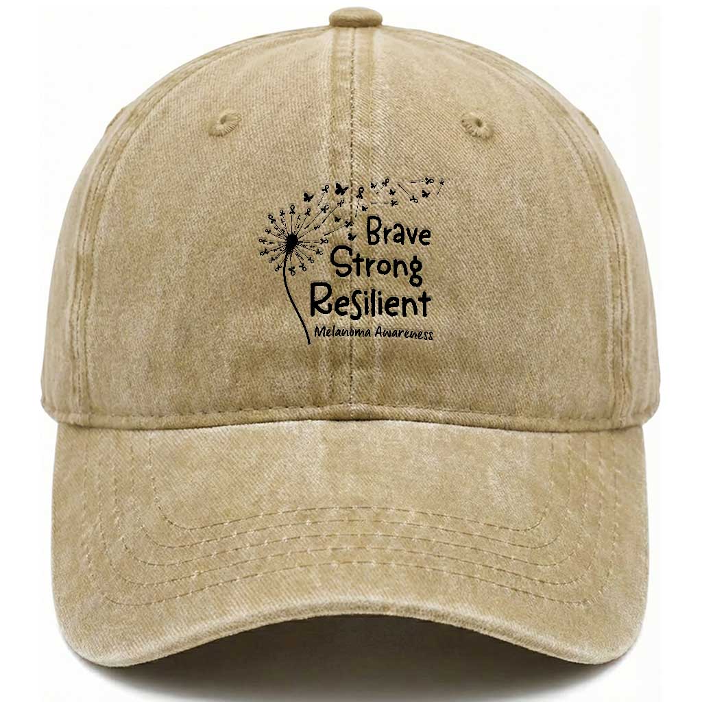 Brave Strong Resilient Washed Cotton Baseball Cap Melanoma Warrior Dandelion Gift