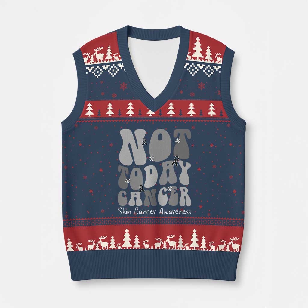 Not Today Melanoma Warrior Skeleton Cancer Fighter V-Neck Knit Sweater Vest