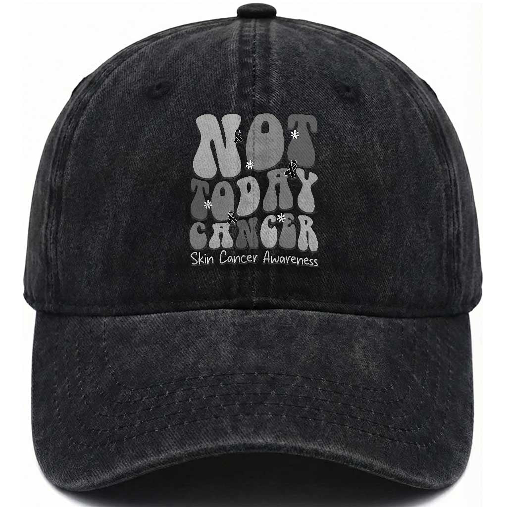 Not Today Melanoma Warrior Skeleton Cancer Fighter Washed Cotton Baseball Cap