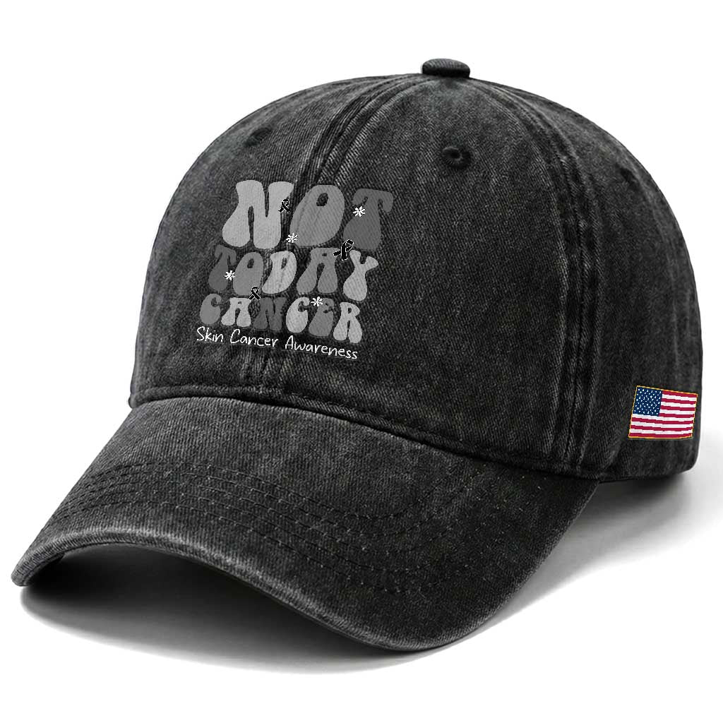 Not Today Melanoma Warrior Skeleton Cancer Fighter Washed Cotton Baseball Cap
