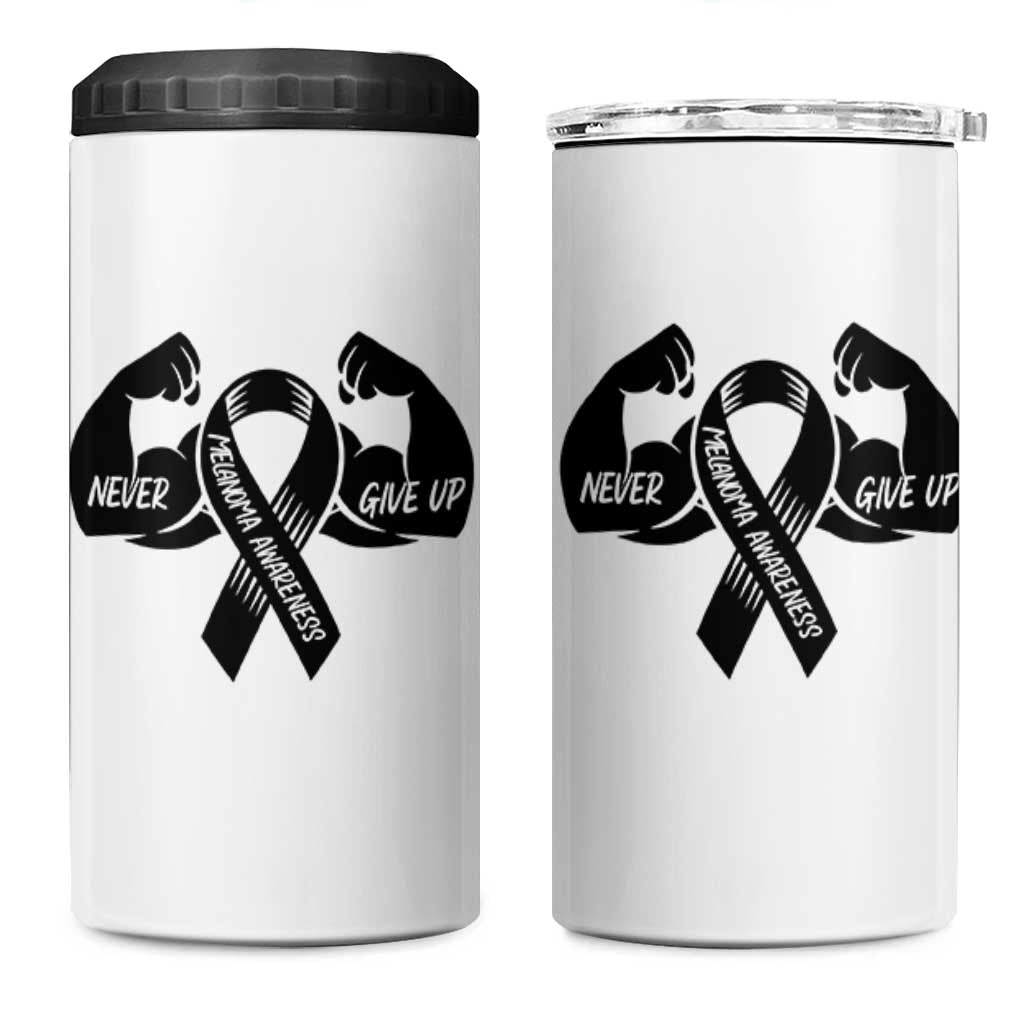 Melanoma Awareness Warrior 4 in 1 Can Cooler Tumbler Never Give Up