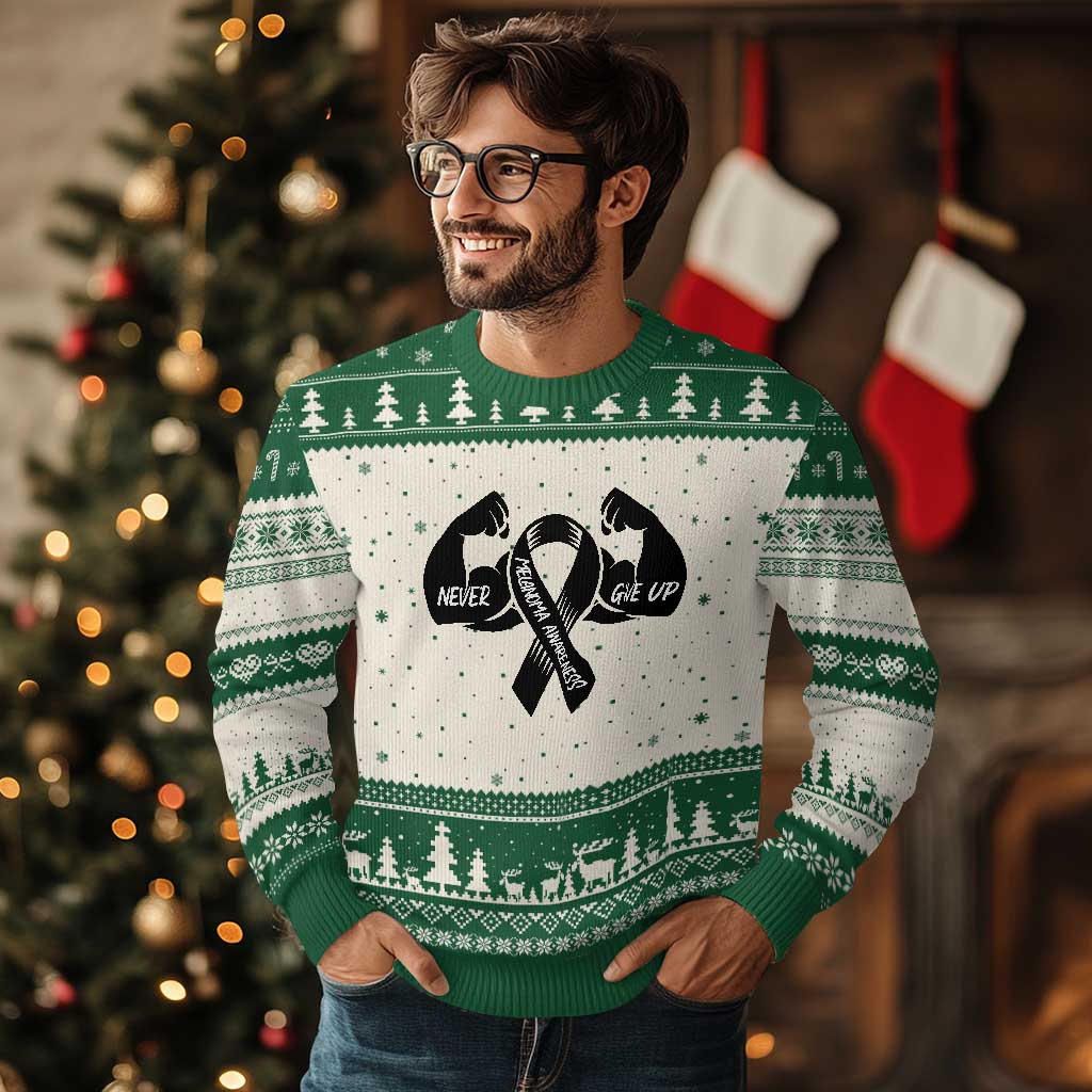 Melanoma Awareness Warrior Ugly Christmas Sweater Never Give Up
