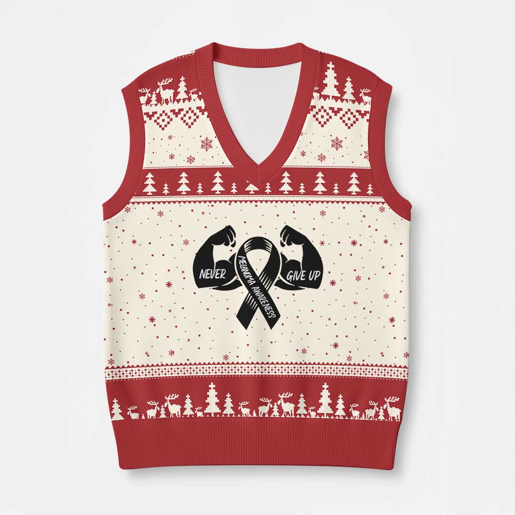 Melanoma Awareness Warrior V-Neck Knit Sweater Vest Never Give Up